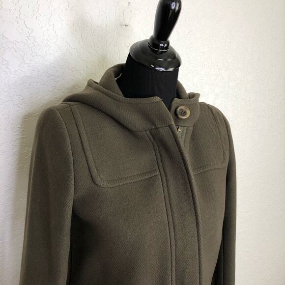 J Crew Stadium Cloth Nello Gori army green wool hooded overcoat size 2 - Picture 2 of 16